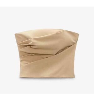 Zara Straight Neck Side Pleated Sleeveless Top Tan XL‎ NWT